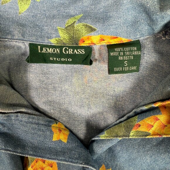 Vintage 90's Lemon Grass Pineapple Denim Button Up Shirt Size Small 100% Cotton - Picture 3 of 5